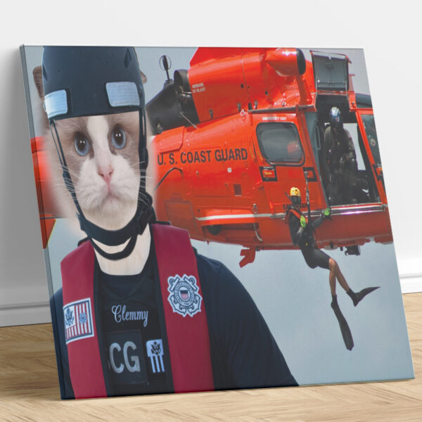 Coast Guard Helicopter Rescue Custom Cat Portrait