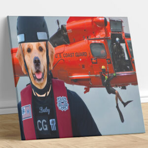 Coast Guard Helicopter Rescue Custom Dog Portrait